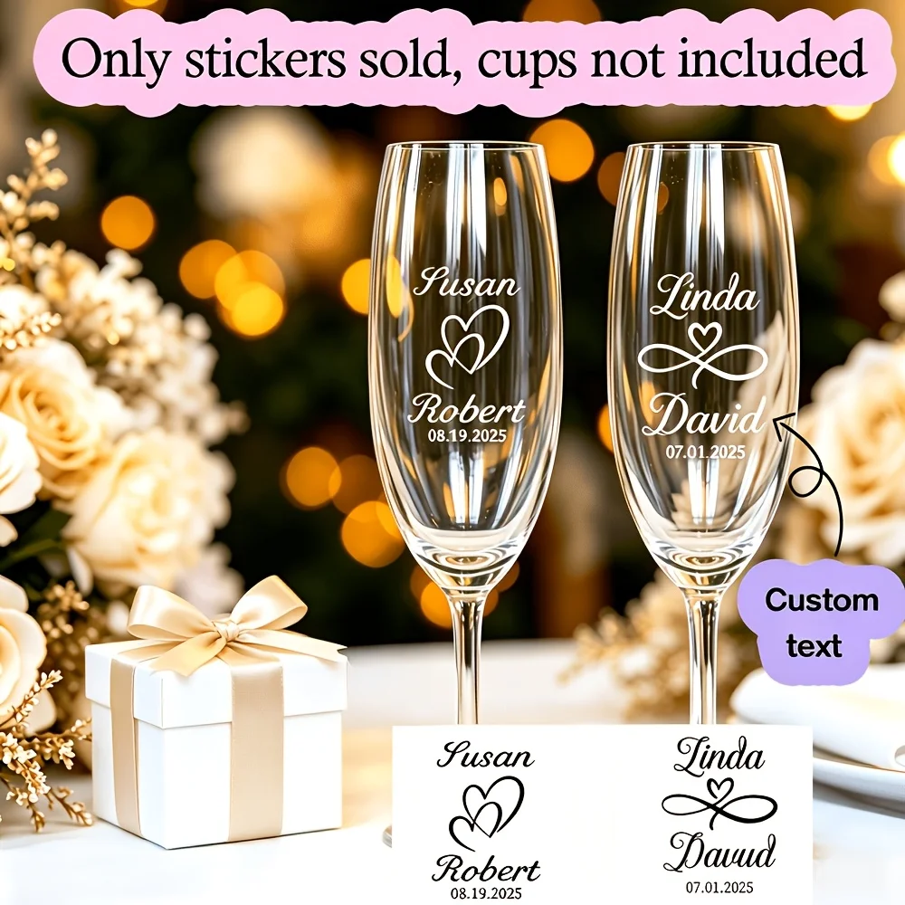 Custom Personalized Name Stickers | Personalized Text; Ideal For Glassware, Party Champagne Flute Labels, And Cup Decorations