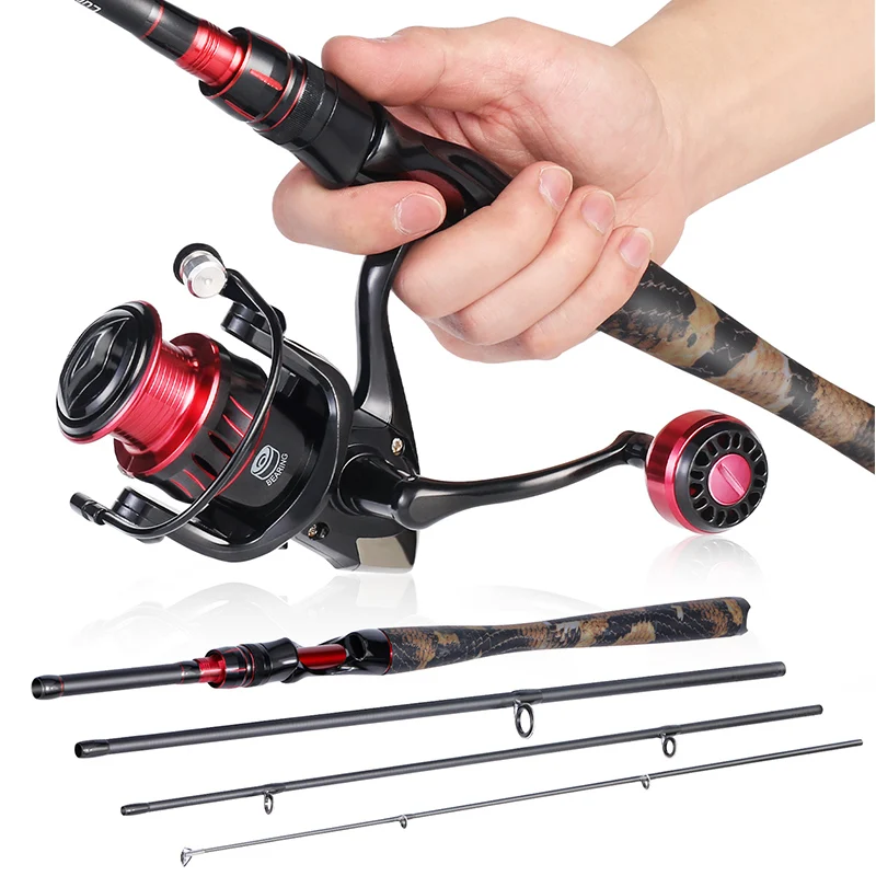 

Sougayilang Spinning Fishing Set 4 Section Carbon Fishing Rod 5.2:1 Gear Ratio Fishing Reel Drag Power 8KG Rod and Reel Combos
