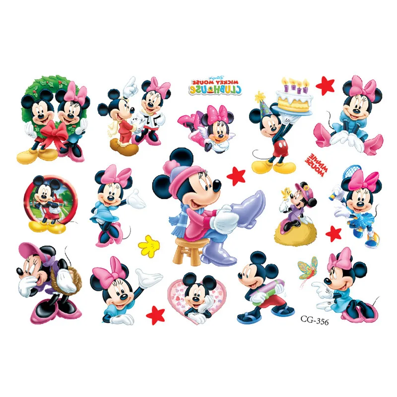 Nova disney mickey minnie mouse crianças tatuagem adesivo anime figura dos desenhos animados meninas presente de aniversário arte do corpo adesivos de tatuagem à prova dwaterproof água