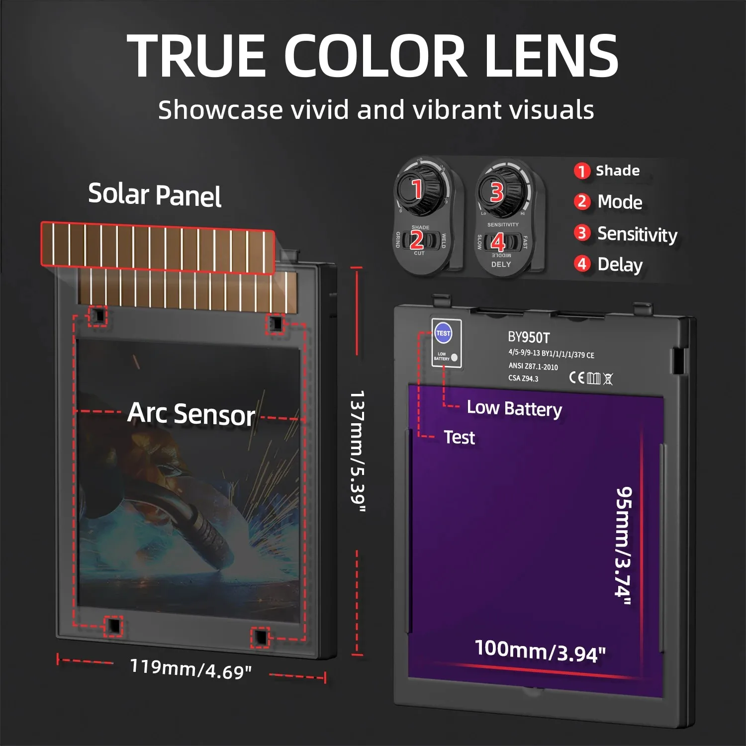 خوذة لحام ANDELI عرض كبيرة لون حقيقي يعمل بالطاقة الشمسية قناع لحام سواد تلقائي مع رؤية جانبية 4 مستشعر قوس لـ TIG MIG #2