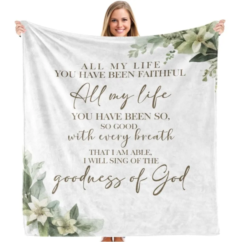 

Christian blanket, featuring Bible verses, suitable for sofa, bedroom, and living room décor; a Christian gift for women.