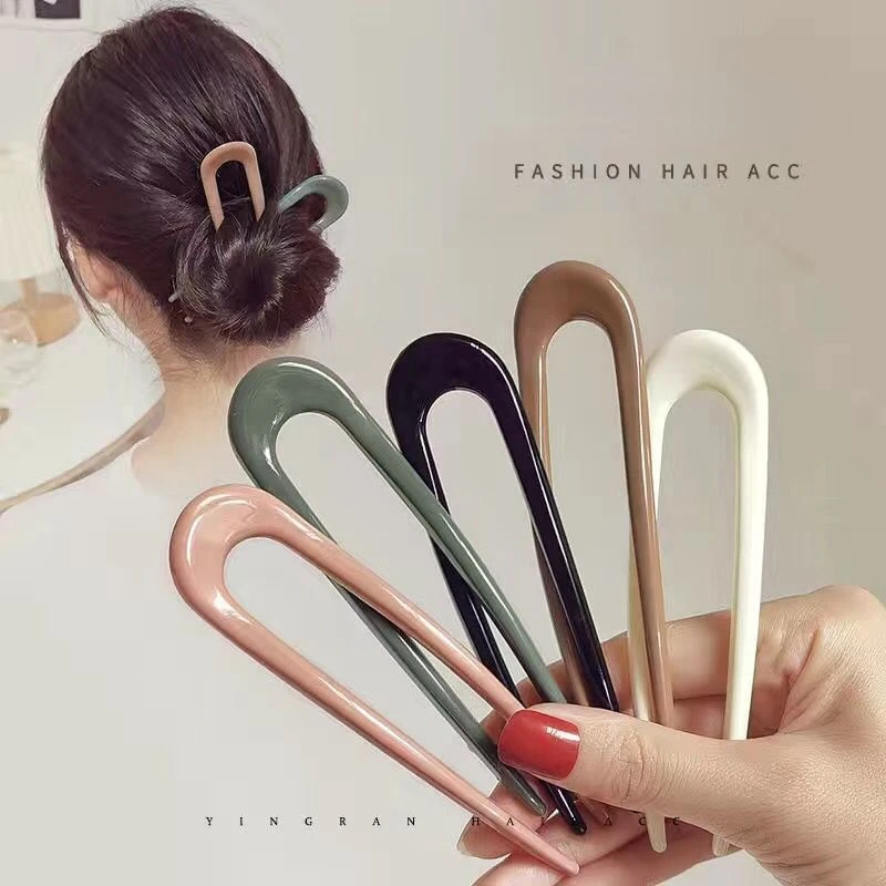 Korean Hair Sticks for Women Girls Shell Hair Clips Pins Minimalist U Shape Hairpins Hair Bun Maker Headwear Fashion Accessories