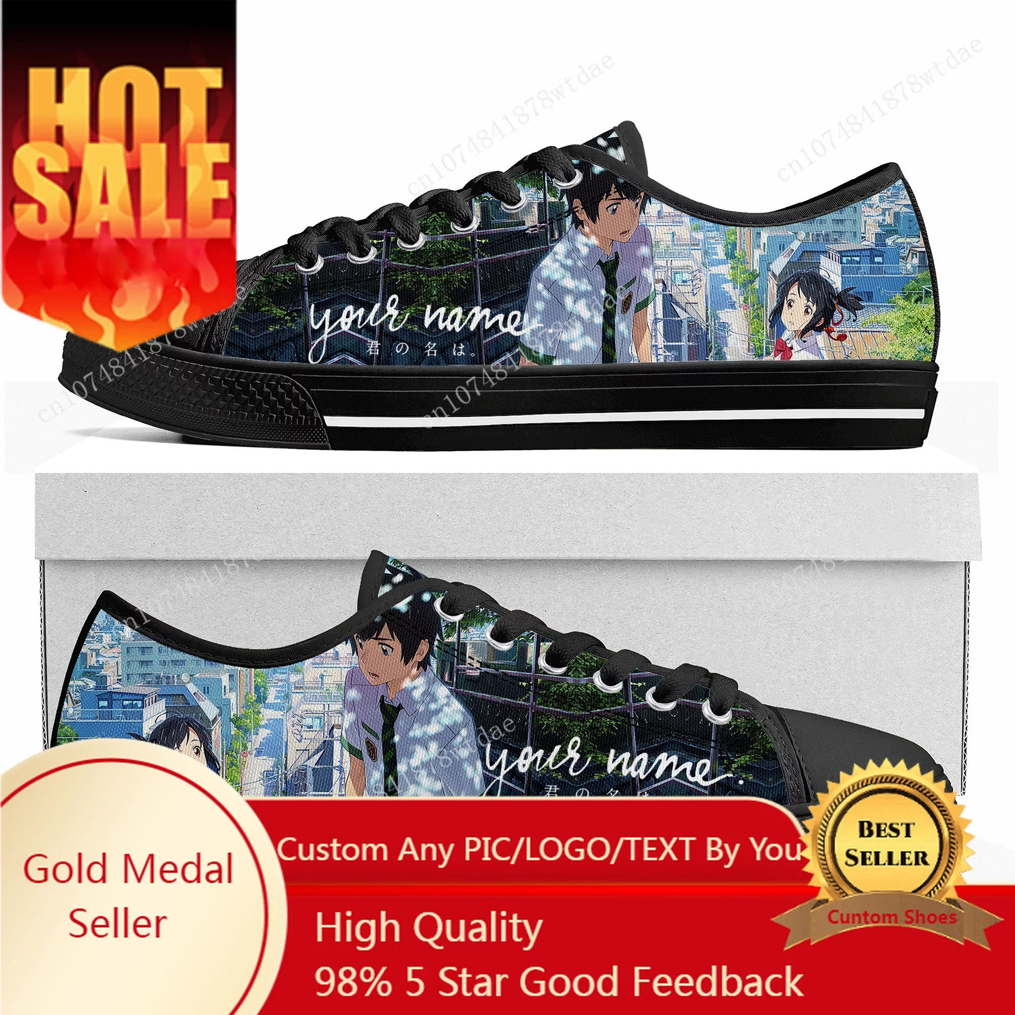 

Your Name Low Top Sneakers Womens Mens Teenager High Quality Canvas Sneaker Casual Japanese Anime Cartoon Customize Shoes