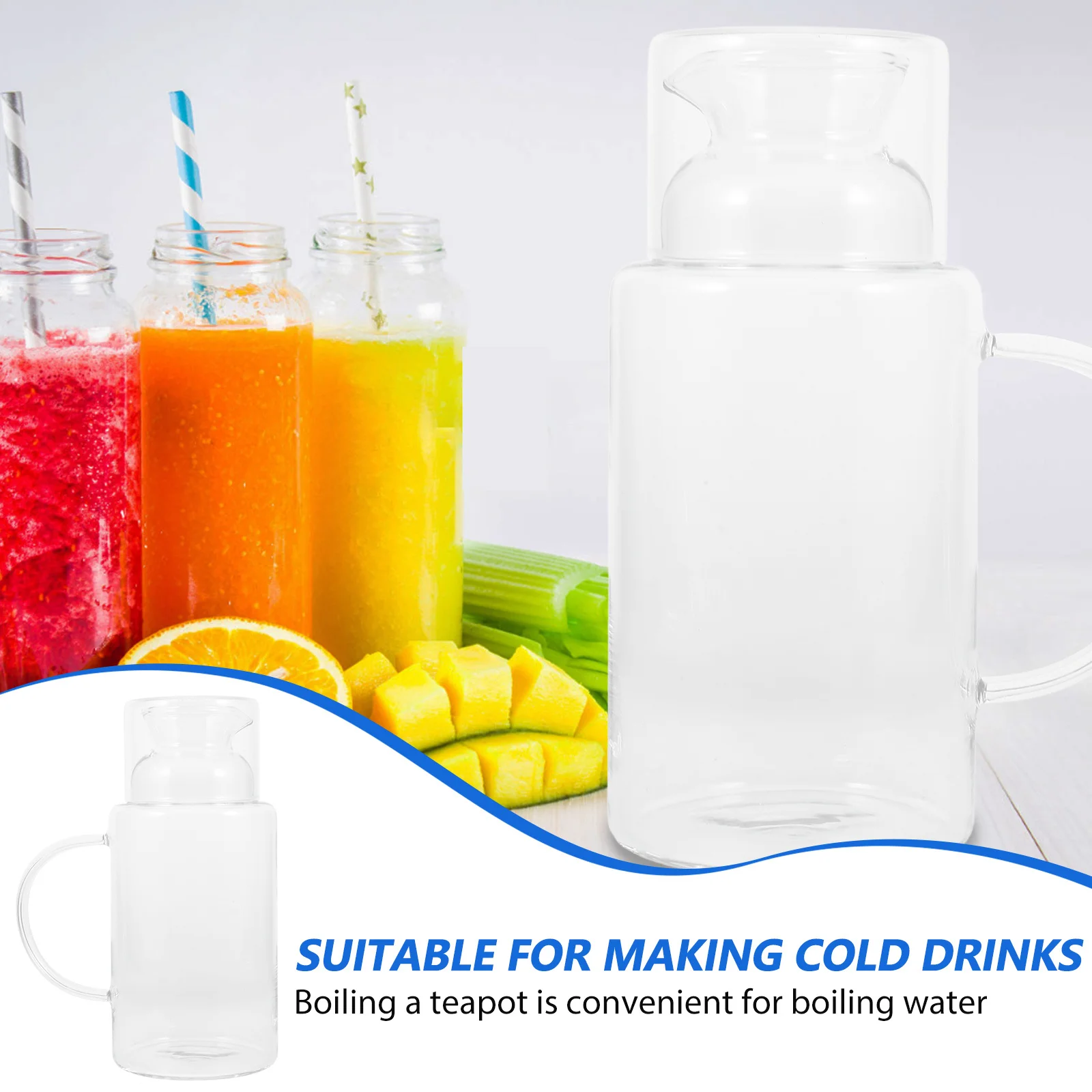 1 conjunto de jarro de vidro resistente ao calor, grande capacidade, design elegante, jarro de água fria, chá, suco, bebidas, recipiente de água transparente
