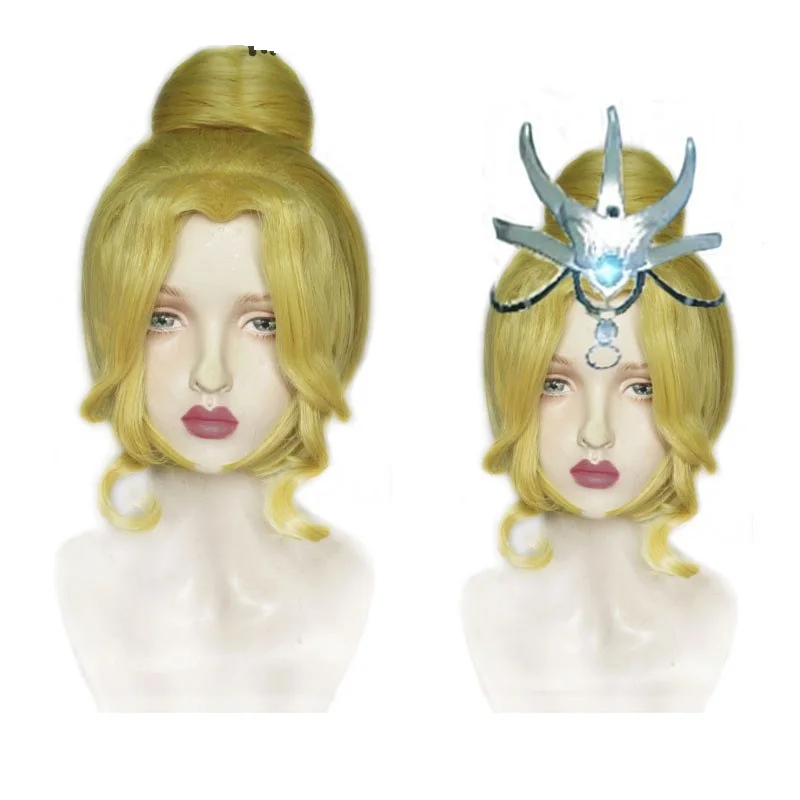 Identity 5 Female Dancer Margaretha Zelle Cosplay Wig Golden Blonde Wavy Bun Synthetic Hair Party Halloween Role Play + Wig Cap