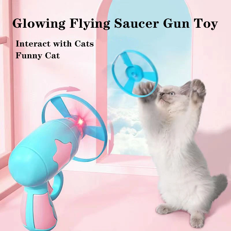 

Interactive Cat Toy Glowing Flying Saucer Gun Cat Teaser Toy Pet Bamboo-copter Creative Flying Disk Cat Supplies Gatos Speelgoed