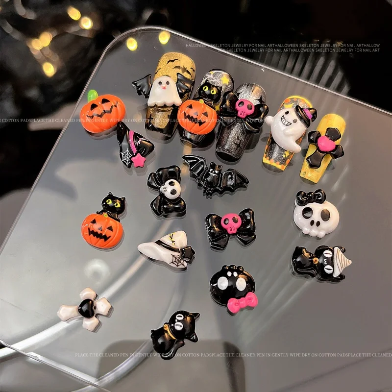

10pcs/20pcs Resin Halloween Nails Charms Pumpkin Ghost Skeleton Nail Art Decorations DIY Manicure Jewelry Decoration Accessorie