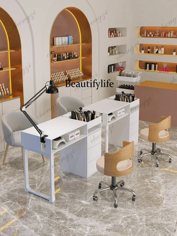 Y136 Japanese Nail Tables Beauty Salon Minimalist Vacuum Cleaner Double Manicure Desk Table Professional Manicure Tables