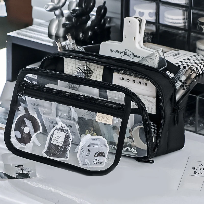 Large Capacity Pencil Bag Simple Stationery Storage Bag Children Pen Case Transparent Pencil Case Students School Supplies