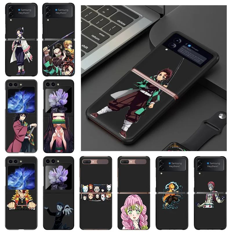 

Black Matte Anti-Drop Phone Case For Samsung ZFlip6 5G ZFlip5 ZFlip4 ZFlip3 Hard Galaxy Z Flip 4 5 6 Demon Slayer Cartoon Cover