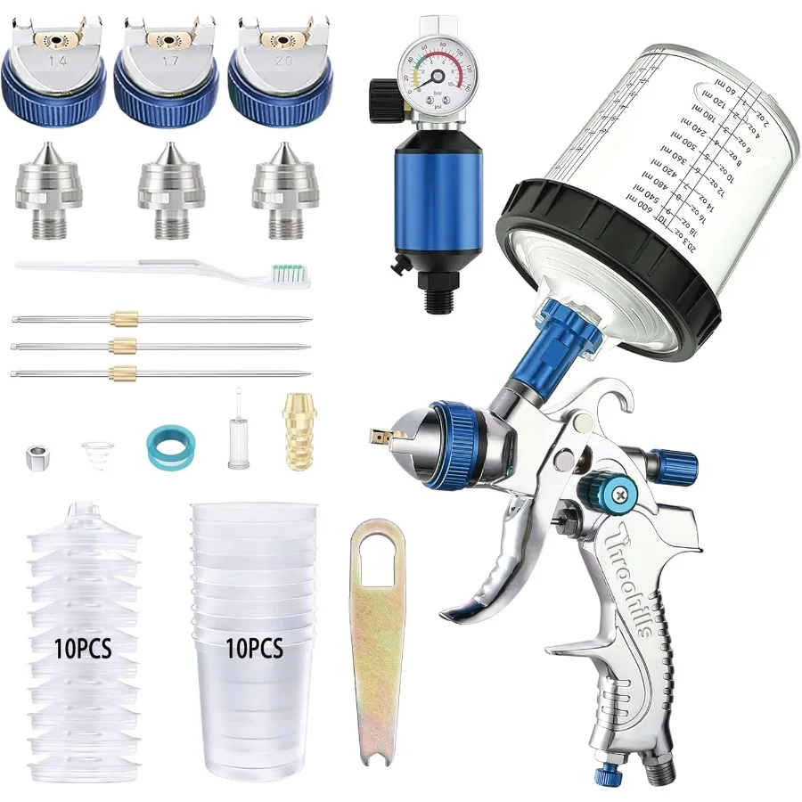 

Профессиональный пистолет-распылитель HVLP с соплом 1,4 1,7 2,0 мм для пневматического распыления с высокой распылением и регулируемым потоком с гравитационной подачей