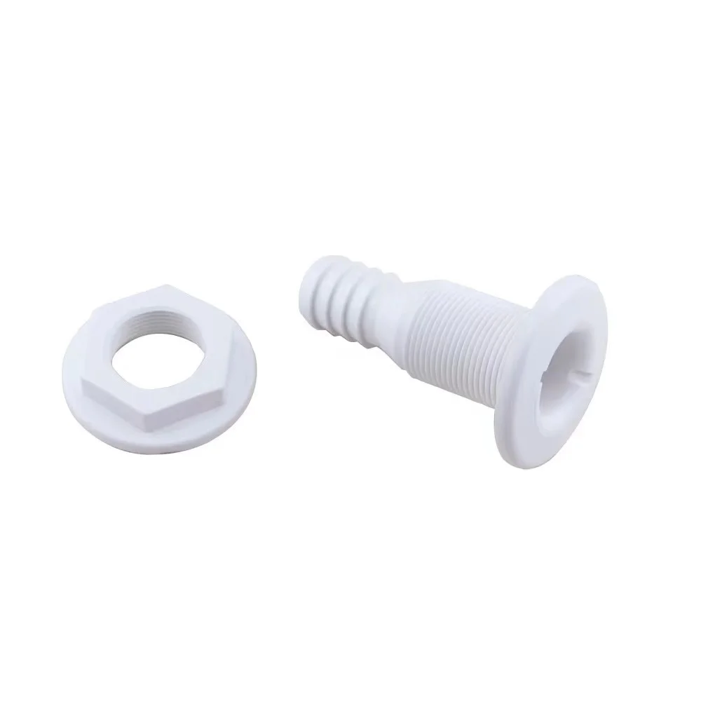 Marine Boat ABS Plastic Thru Hull Fitting Connector For 5/8, 3/4, 1 Inch Hose Boat Drain Bilge Pump Plumbing Fittings