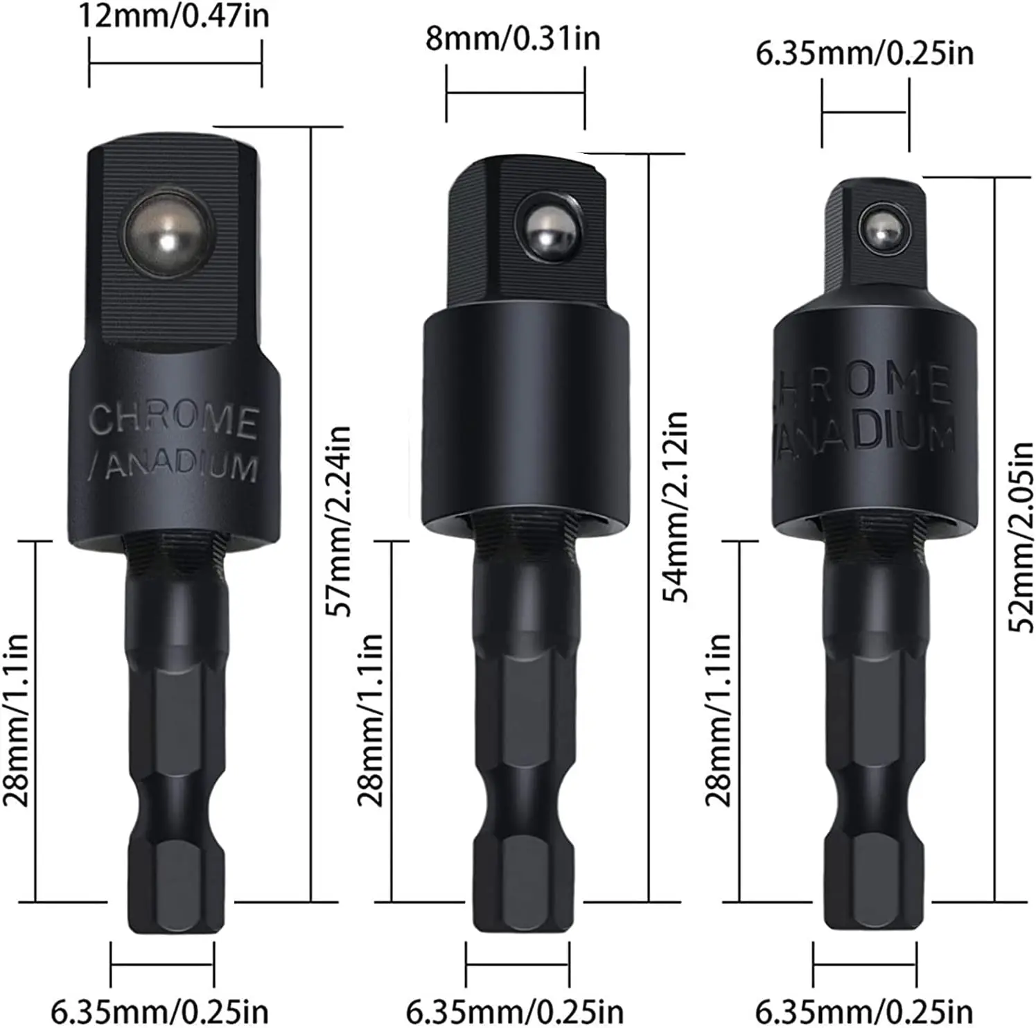 Power Drill Sockets Adapter Sets, Rotatable Universal Joint Swivel  Impact Square Drive Adaptor Screwdriver Bit