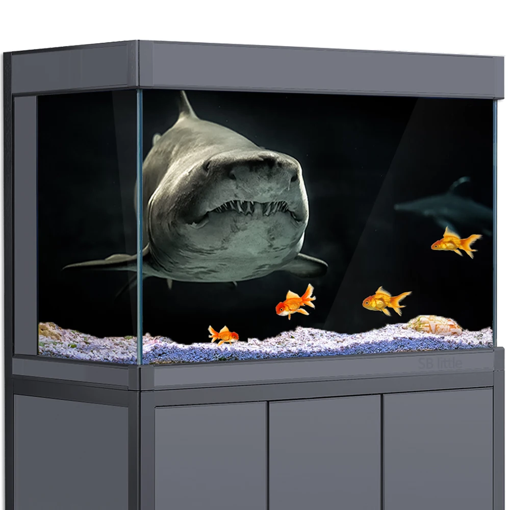 

Aquarium Background 3D Shark Black Dark Sea Underwater HD Printing Wallpaper Fish Tank Reptile Habitat Decorations PVC