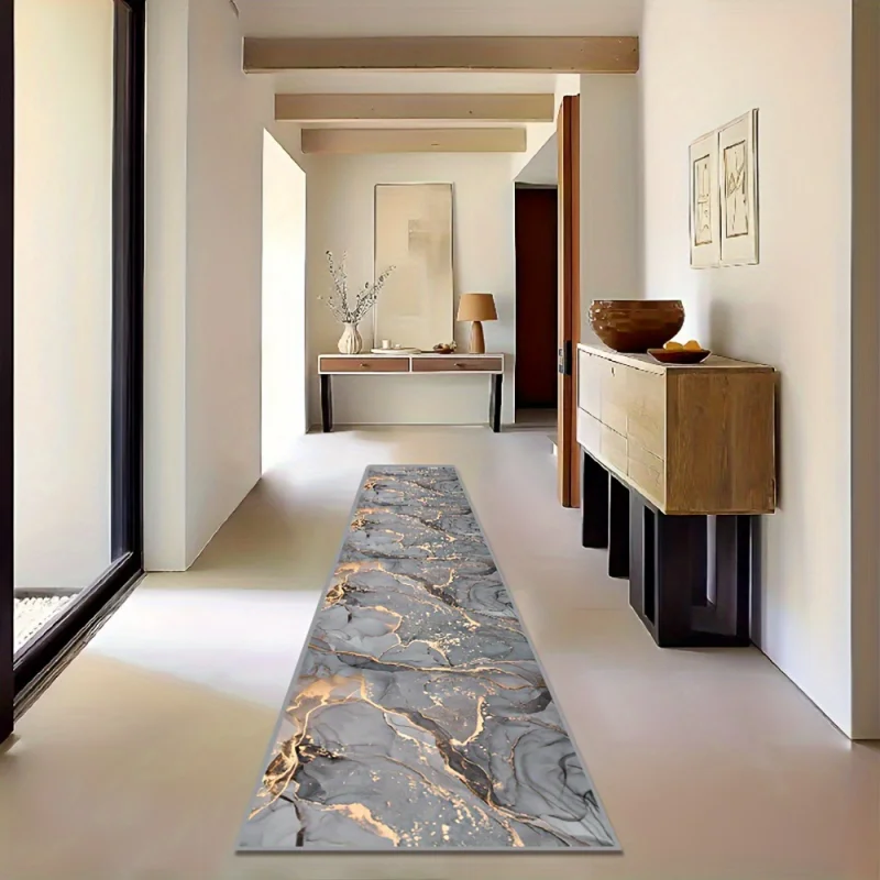 VIKAMA Light Luxury Black Gold Marble Runner Carpet Non-Slip Entry Corridor Floor Mat Kitchen Bedroom Carpet Home Decoration