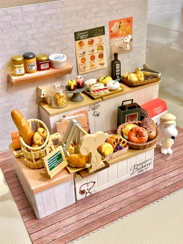 Véritable boîte entière Re-Ment Snoopy modèle Miniature couronne café boulangerie Restaurant occidental rencontre boîte aveugle Collection