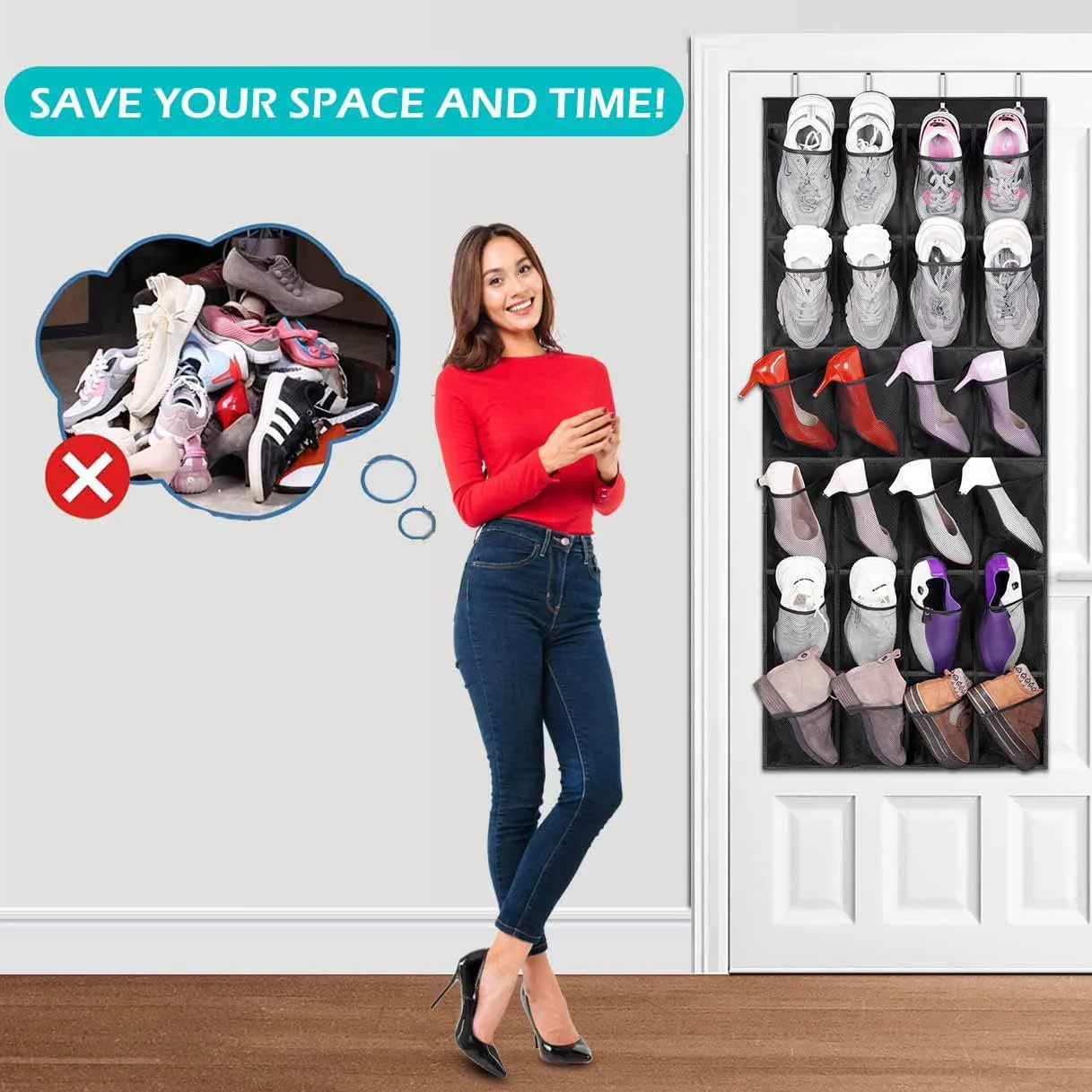 Non-Slip Breathable Space-Saving Grid Storage Bag 24 Pocket Organizer Robust Closet Shelf Ideal for Shoe And Sport Shoe Storage