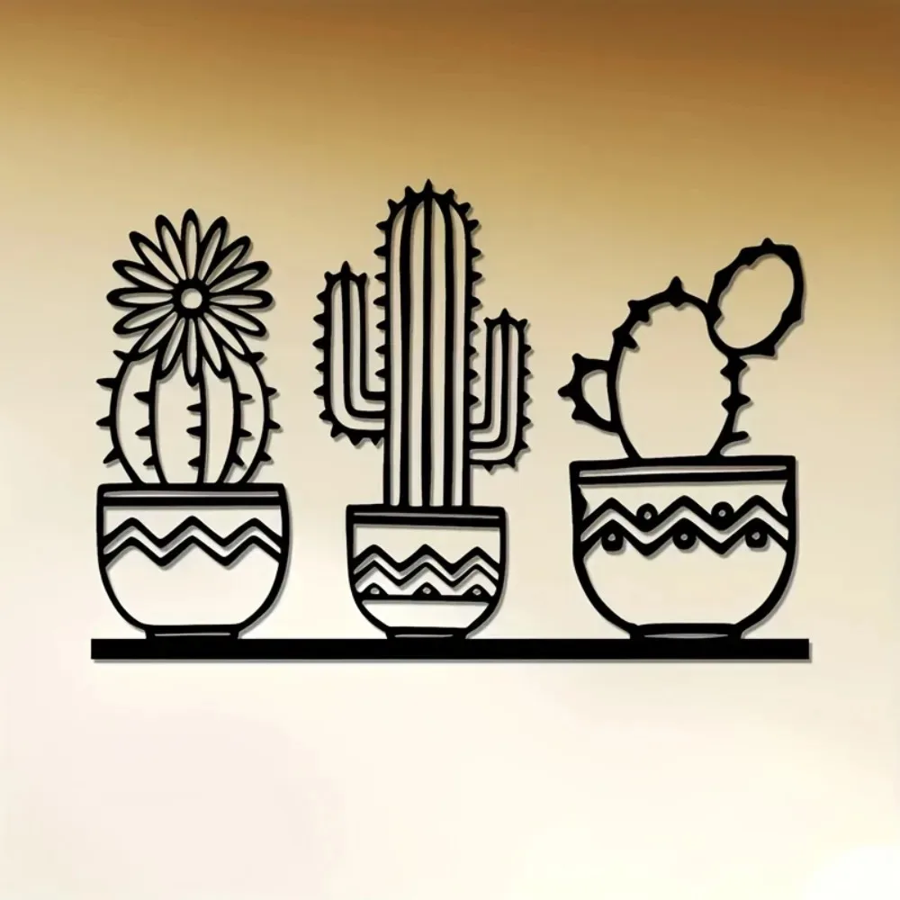 Art Deco Cactus Aluminum Wall Art 12x16 Inch Waterproof Durable Outdoor Desert Decor Living Room Sign