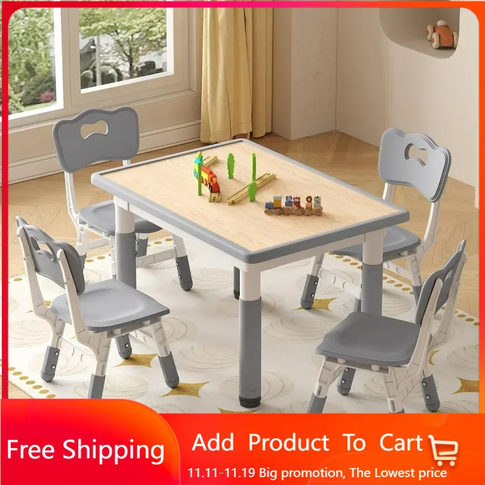 Kids Table and Chairs, Graffiti Desktop Toddler Chair and Table Set,31.5''L x 23.6''W Childrens Table and Chair Set with 4 Seats