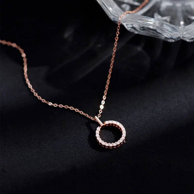 Real Money 925 Sterling Silver Women\'s Pendant Necklace Round Circle Crystal Pendant Necklace Wedding Party Jewelry Gift