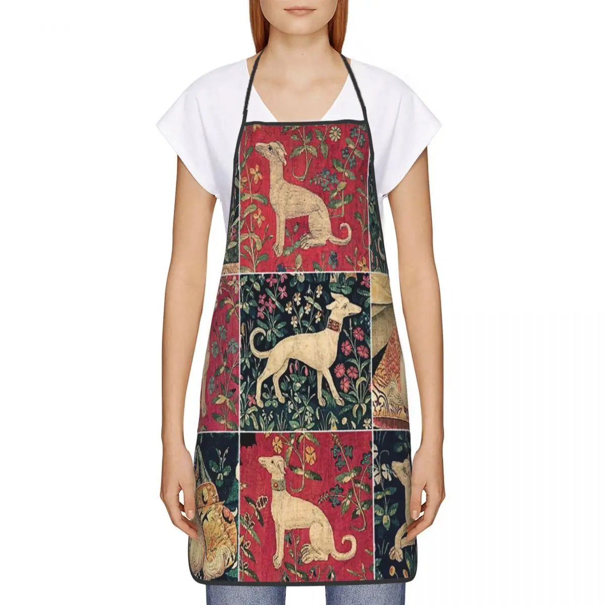 Custom Medieval Greyhound Aprons Men Women Whippet Sighthound Dog Unisex Chef Bib Tablier Cuisine Cooking Baking Gardening