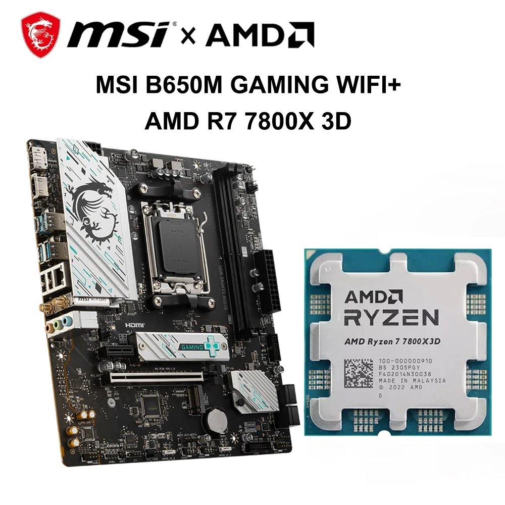 

AMD Ryzen 7 7800X3D+MSI B650M GAMING WIFI Motherboard CPU 7800x3d B650 DDR5 Socket AM5 192GB 8-Core 16-Thread Gaming Processor