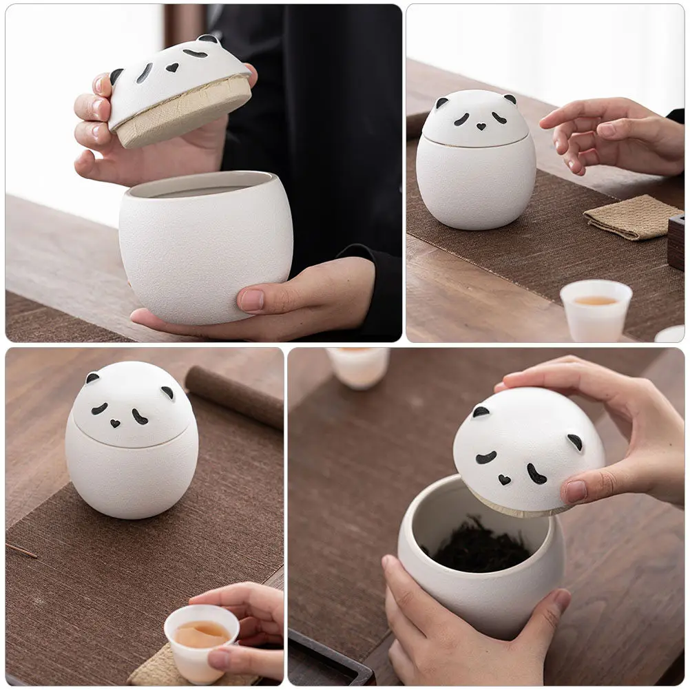 Panda Ceramic Tea Jar Airtight Sealed Lid Loose Leaf Tea Coffee Candy Grain Nut Bean Storage Canister Kitchen