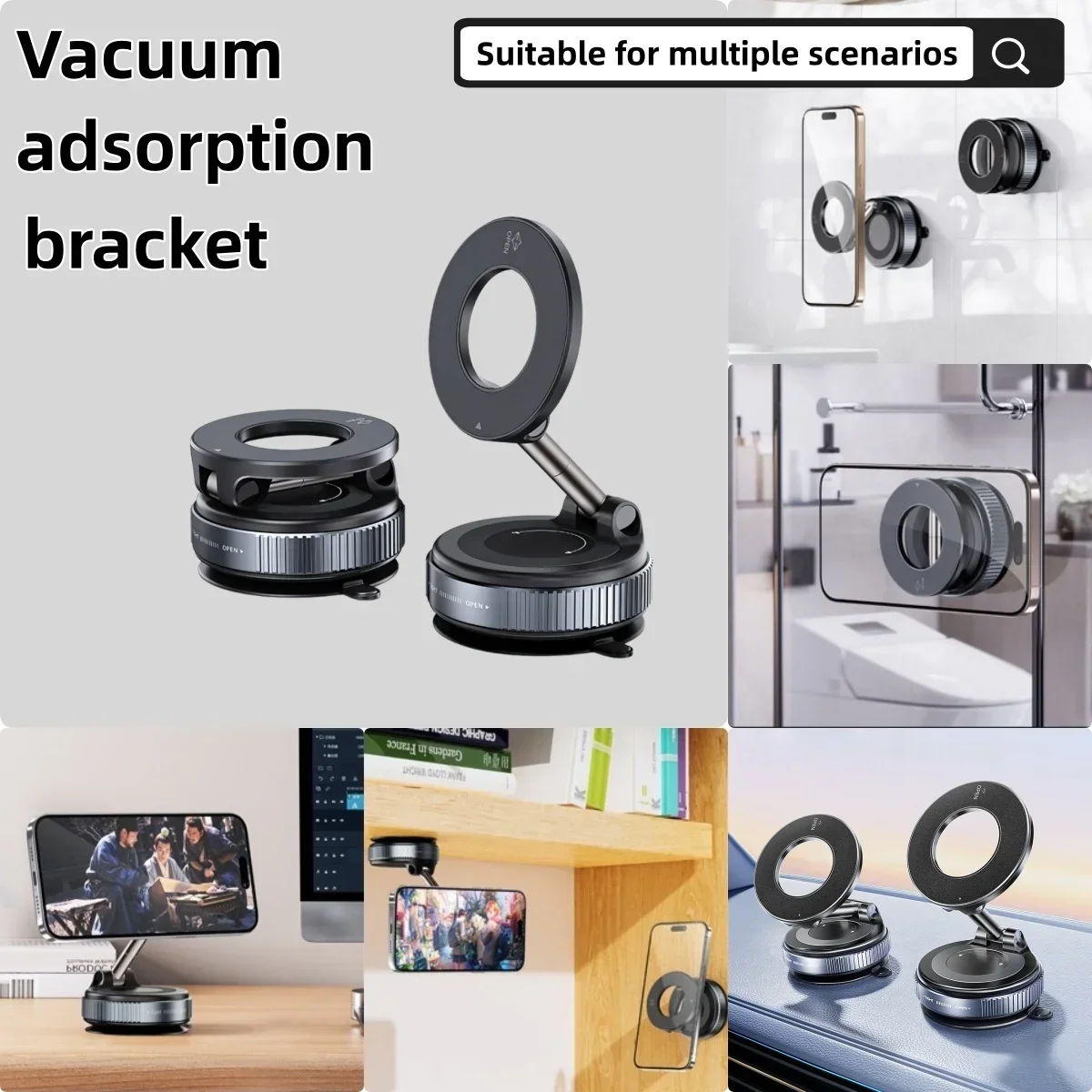 K007 Suporte universal para telefone de carro Suporte magnético Ventosa mecânica a vácuo girar 360 °   Suporte de adsorção magnética e navegação