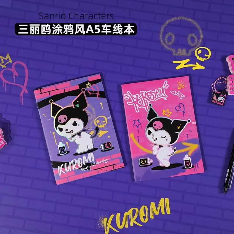 Блокнот Sanrio Kuromi в стиле граффити A5, студенческий блокнот с преломляющим лазером и мягкой поверхностью для копирования, офисные канцелярские принадлежности, подарок, 10 шт.