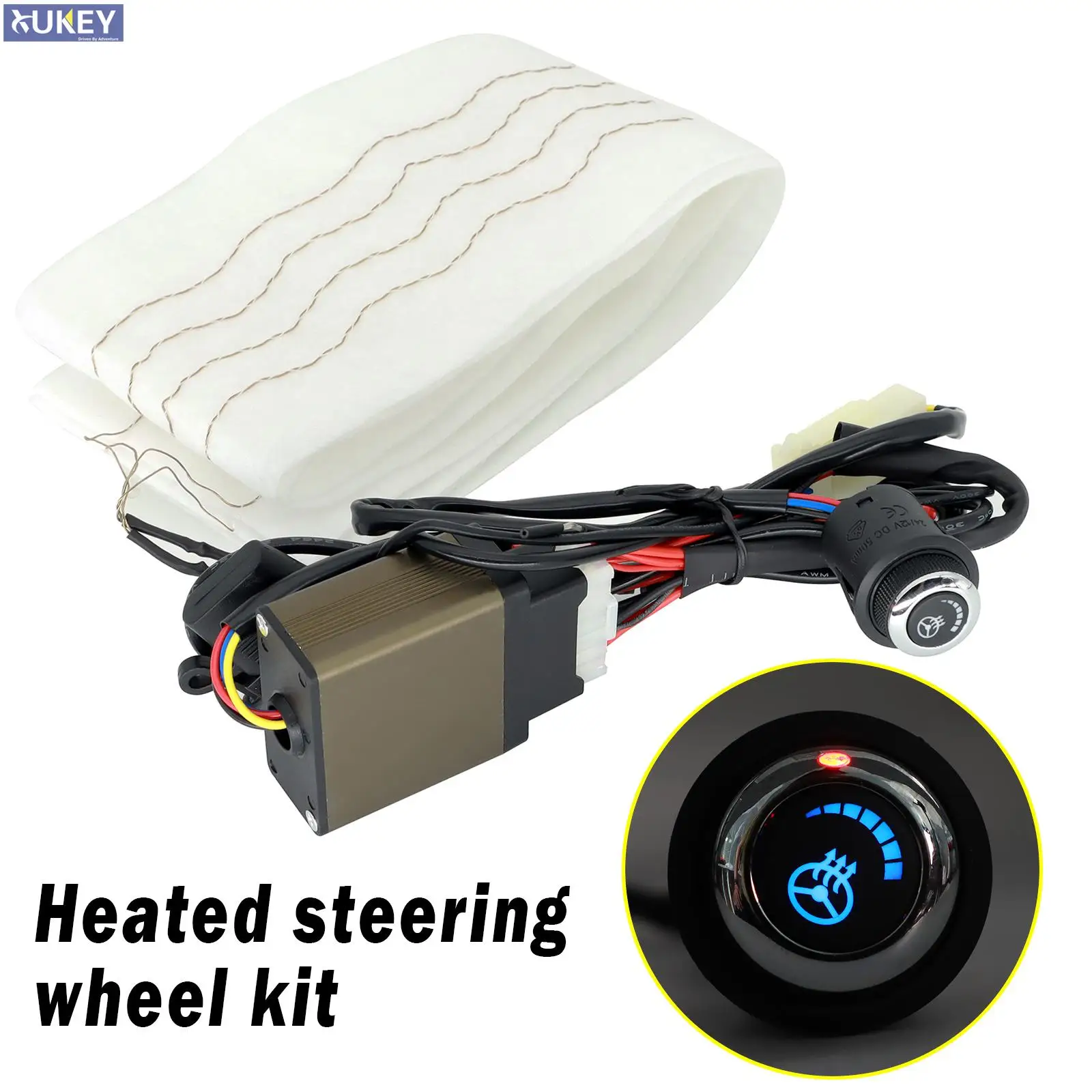 Car Heated Steering Wheel Cover Heater DIY Kit Pad Winter Blue Lamp Switch Hand Warmer 12V Interior Universal Truck Van