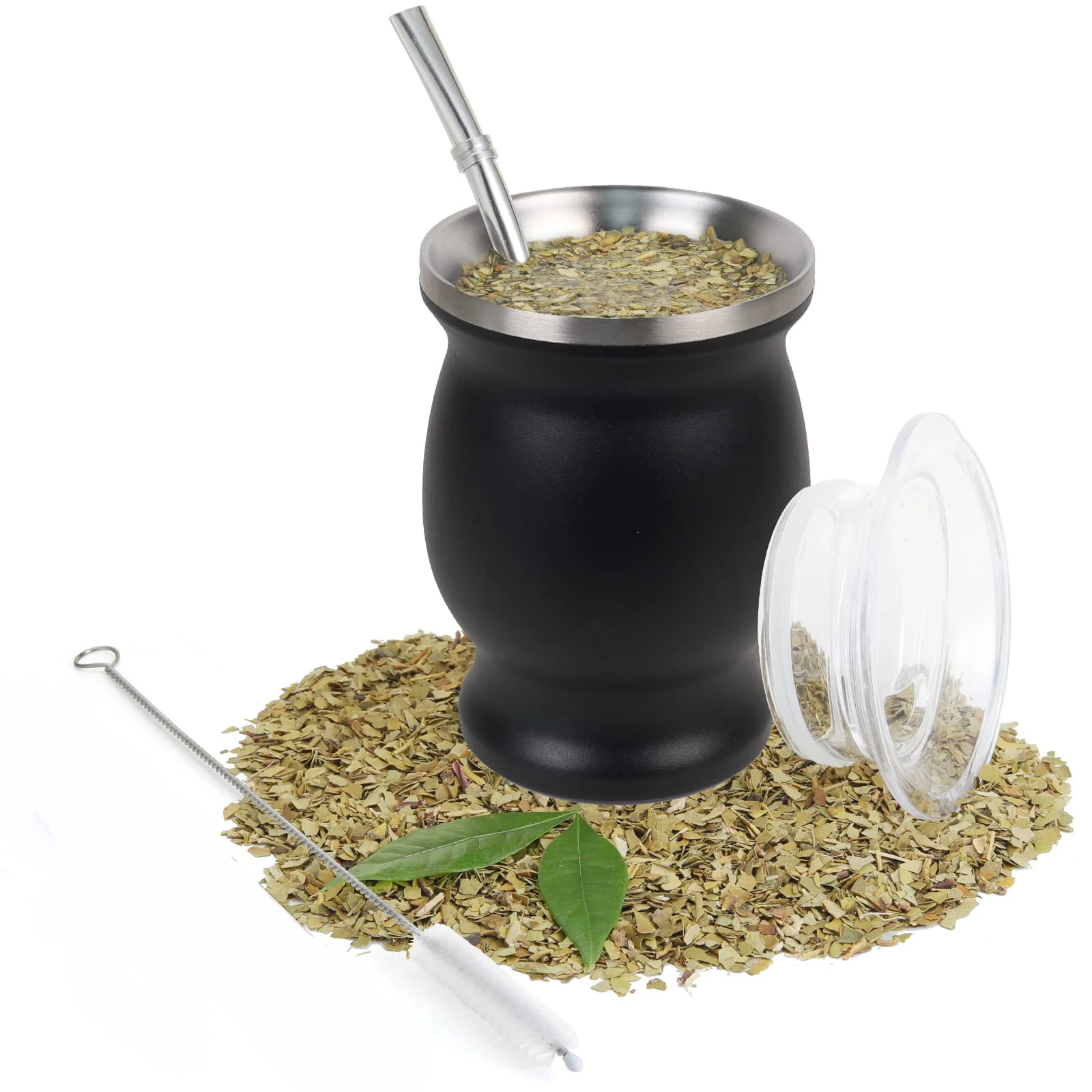 4Pcs Yerba Mate Cup Set 8Oz Stainless Steel Natural Gourd Modern Mate Cup Includes Yerba Mate Straw and Cleaning Brush