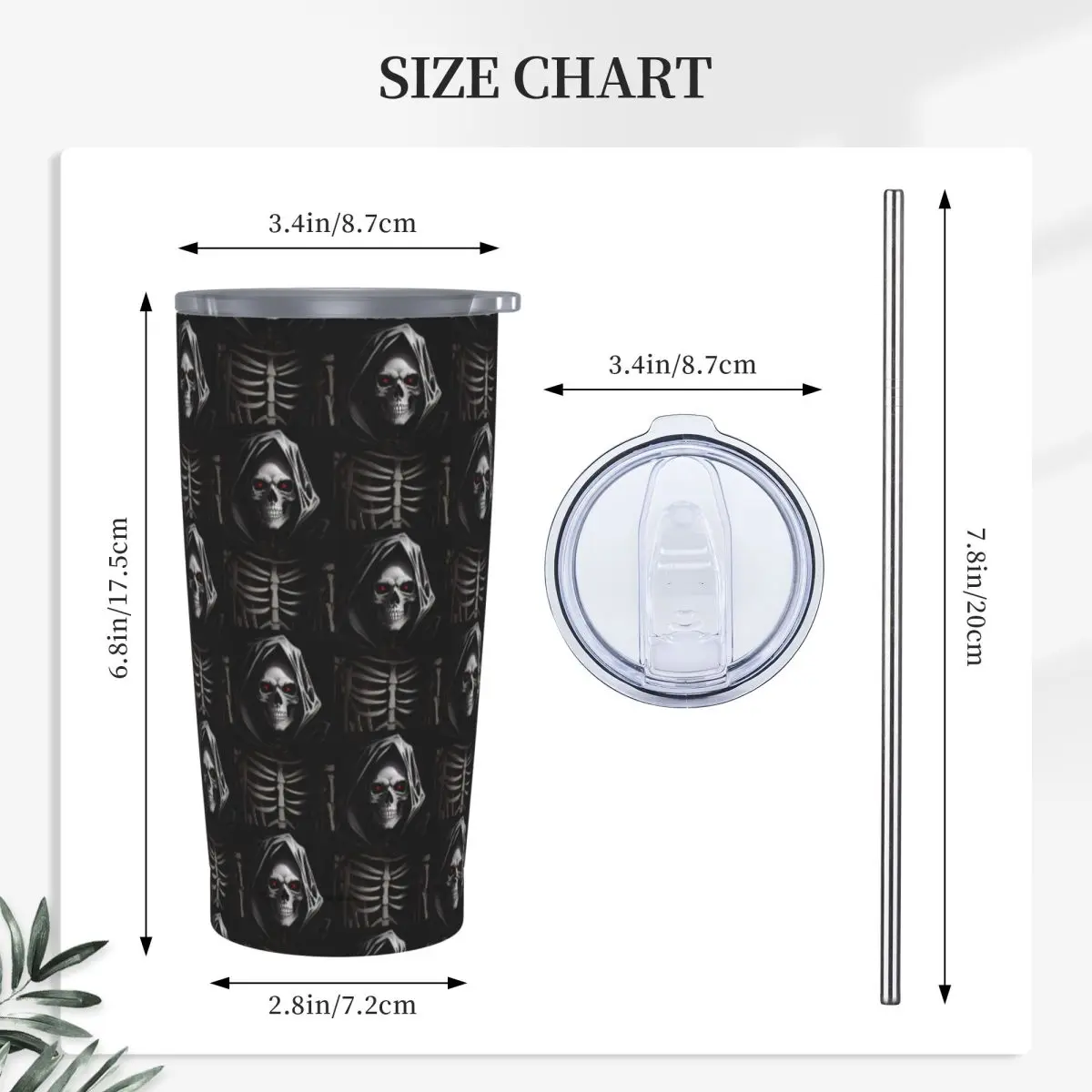 A Creepy Halloween Skeleton Skull Stainless Steel Tumbler Vacuum Insulated Mug Thermal Cold Cup Straws With Lid 20oz