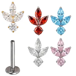 ASTM F136 Titanium EAR PIERC Leaf Shape with Marquise Natural Stone Top Cartilage Earrings Ear Lip Helix Studs Piercing Jewelry