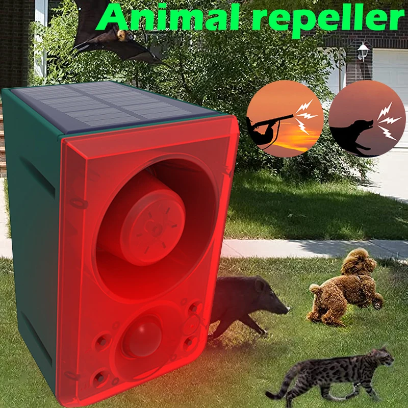 Solar Motion Sensor Animal Repeller Infrared Induction Anti-Wild Boar Dog Drive Professional Alarm Light Waterproof Outdoor