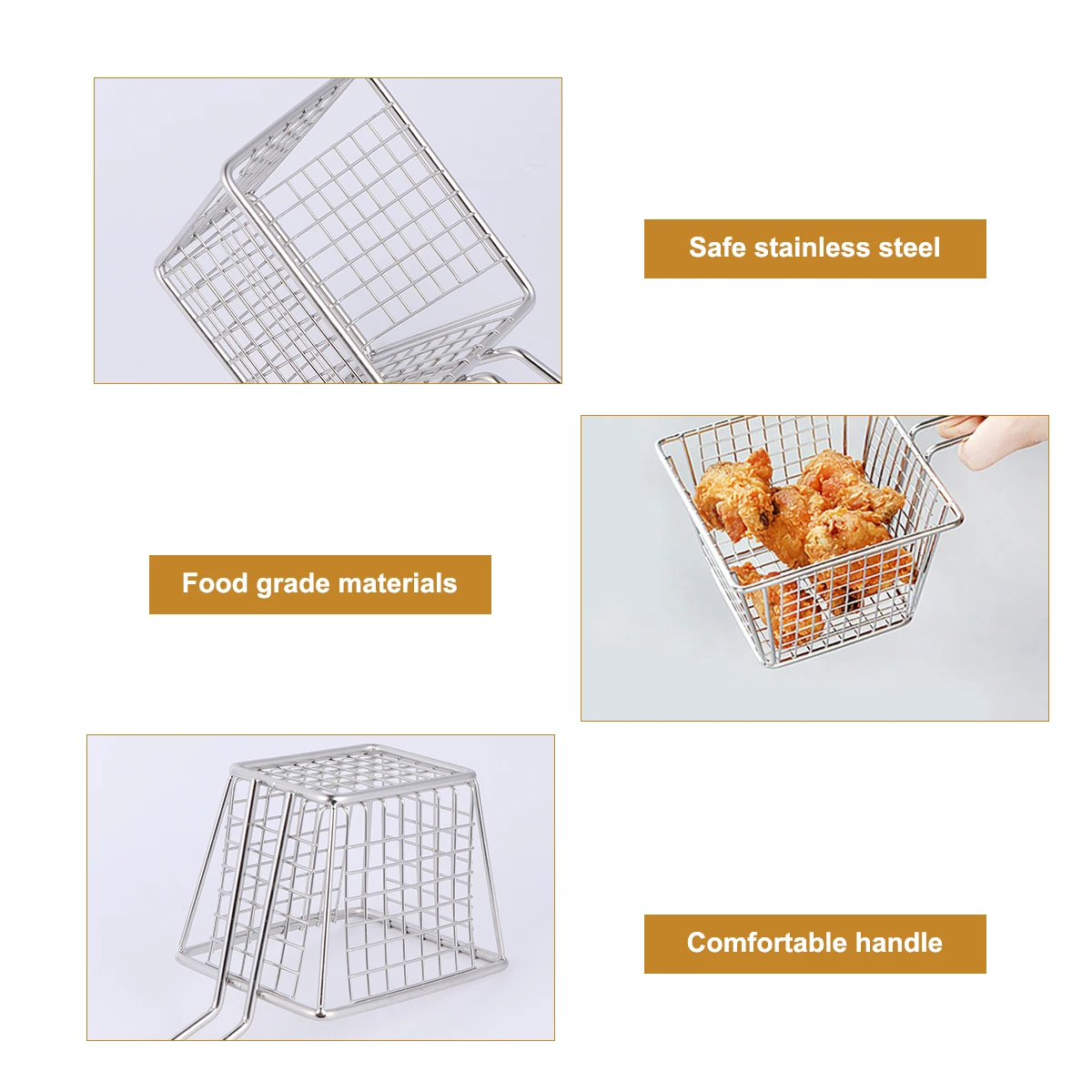 

Frying Basket Steel Mesh Long Fried Snack Basket H Reusable Washable Deep Pot Filter Screen Kitchen Utensils