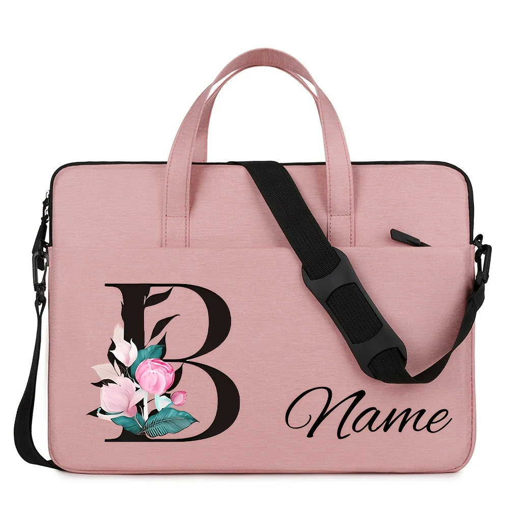 Customizable Laptop Bag-personalized High-Capacity Pink Briefcase Featuring the 26-Letter Alphabet view 4