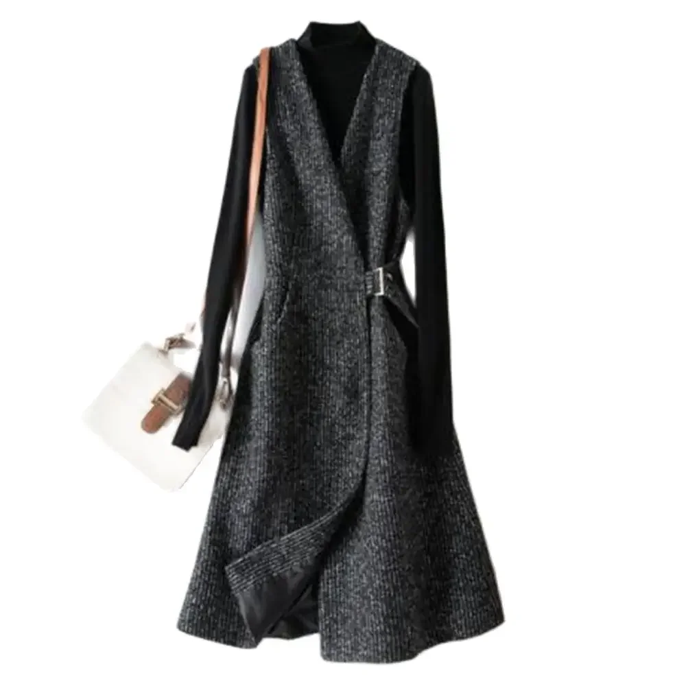 

Women's V-Neck Long Vest Sleeveless Cardigan Elegant Slim Ladies Vest Women's Clothing Waistcoat Dresses Autumn Winter 2024