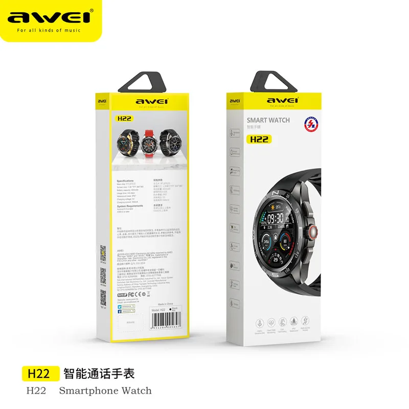 Awei H22 400mAh Smart Watch Men 1.39inch 360*360 HD Screen Smartwatch Women Sports Fitness Bracelet For Android IOS Wristwatch