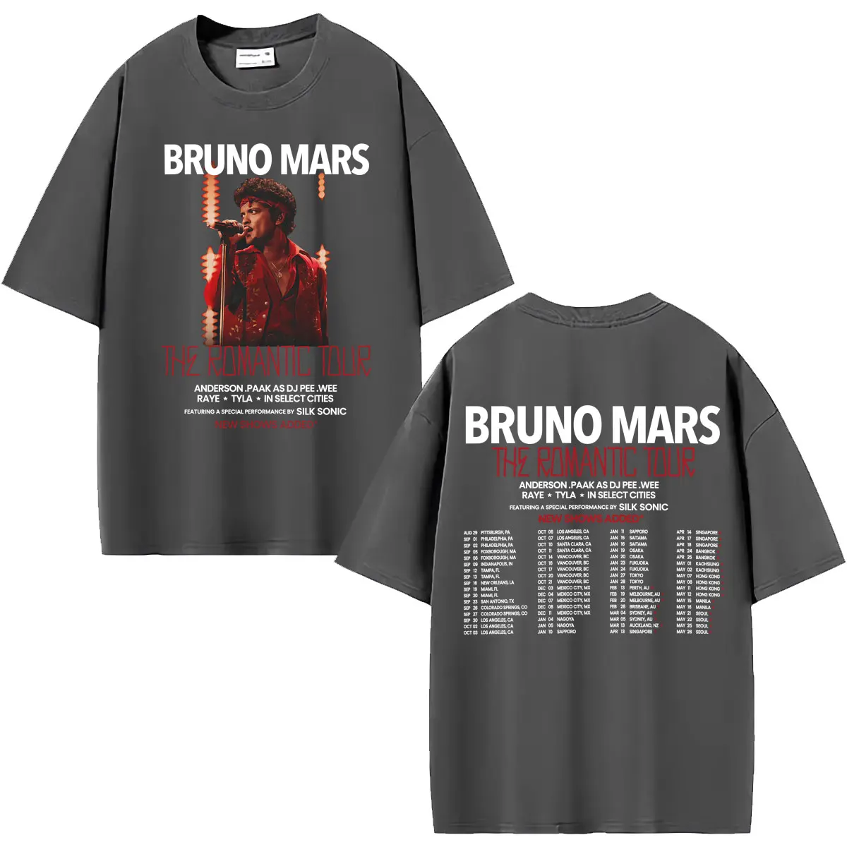 Sänger Bruno Mars The Romantic Tour 2026 Merch T-Shirt für Männer und Frauen, Modisches Retro-Kurzarm-T-Shirt, 100% Baumwolle, Oversized T-Shirt – Detail 4