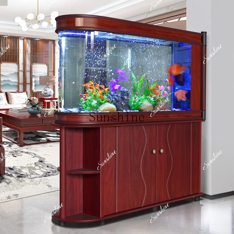 Bullet fish tank aquarium ecological glass living room floor large and medium u-shaped wood grain bottom filter customization  F