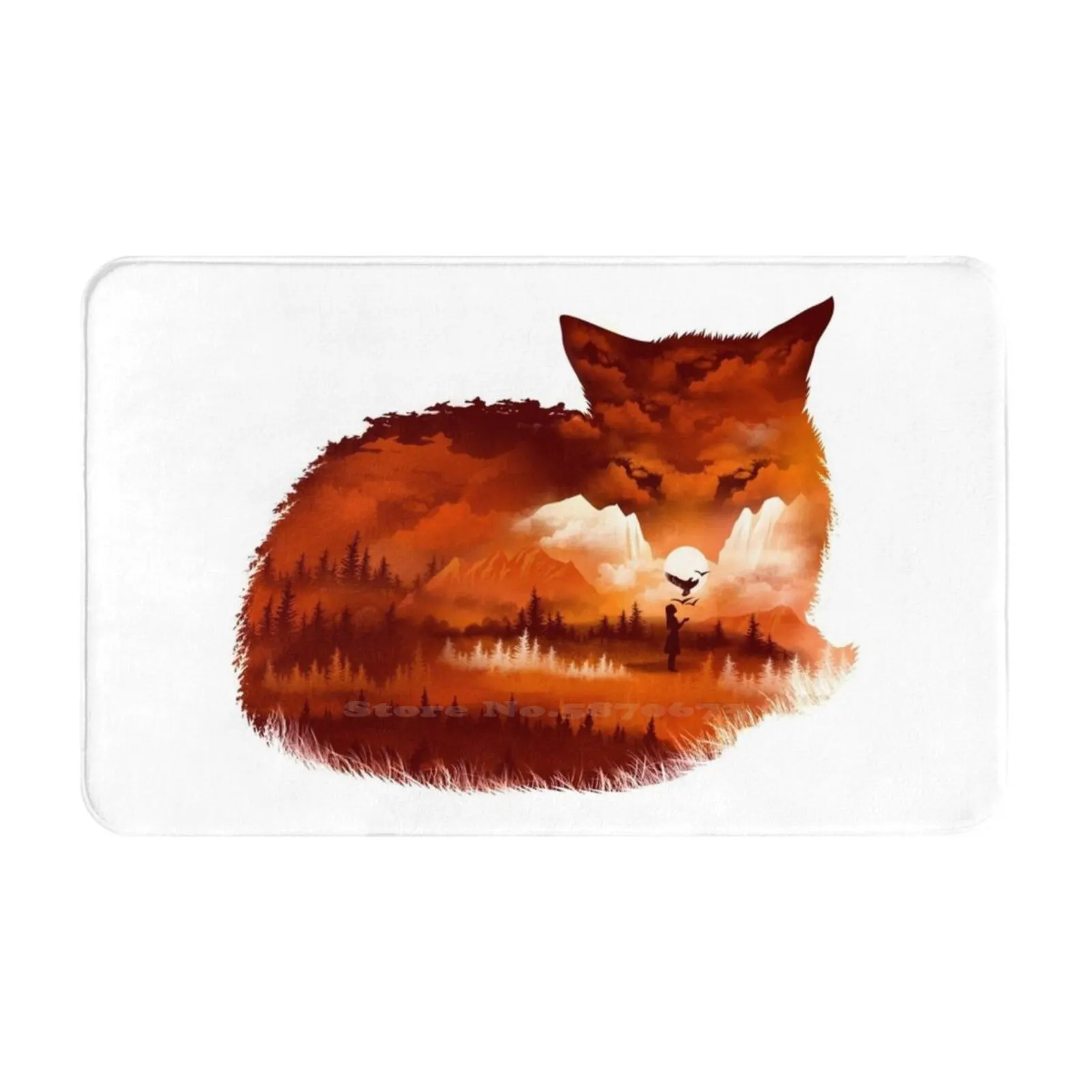 The Girl In The Red Forest Soft Cushion Car Home Carpet Door Mat Fox Animals Artsy Artistic Forest Surreal