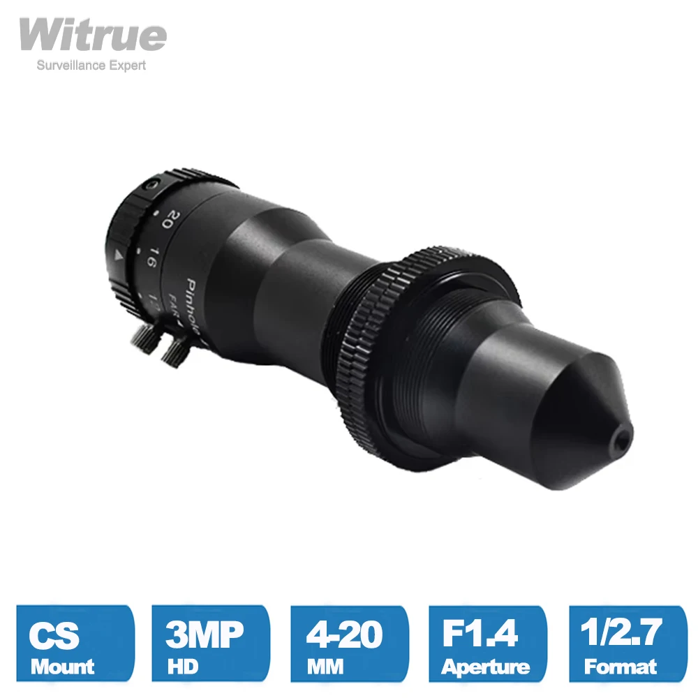 Witrue Pinhole Lens Varifocal 4-20MM CS Mount HD 3MP Aperture F1.4 Format 1/2.7\