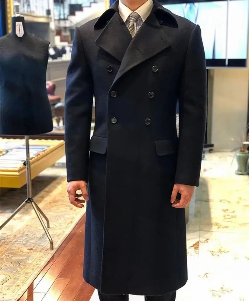 Winter Woolen Overcoat Warm Men's Double Breasted Thick Loose Mid-Length Smart Casual Trench Coat Male Jacket