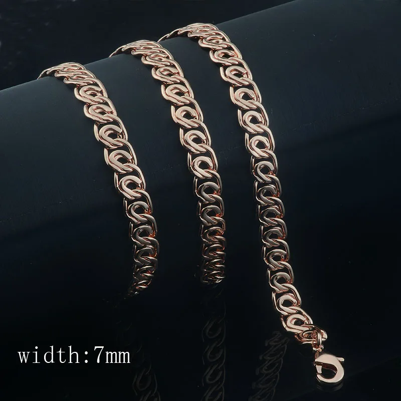 7mm Women Men Set Jewelry Geometry 585 Rose Gold Color Necklace Chains New