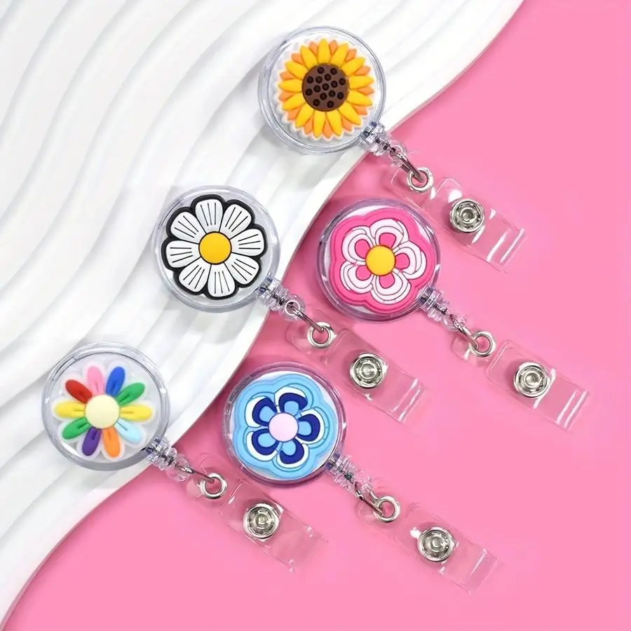 1/5/10/20/50/100pcs [Vibrant Flower Badge Reels] Vibrant 2D Set of 6, PVC/Plastic Flower Badge Reels | Sunflower & Daisy Designs