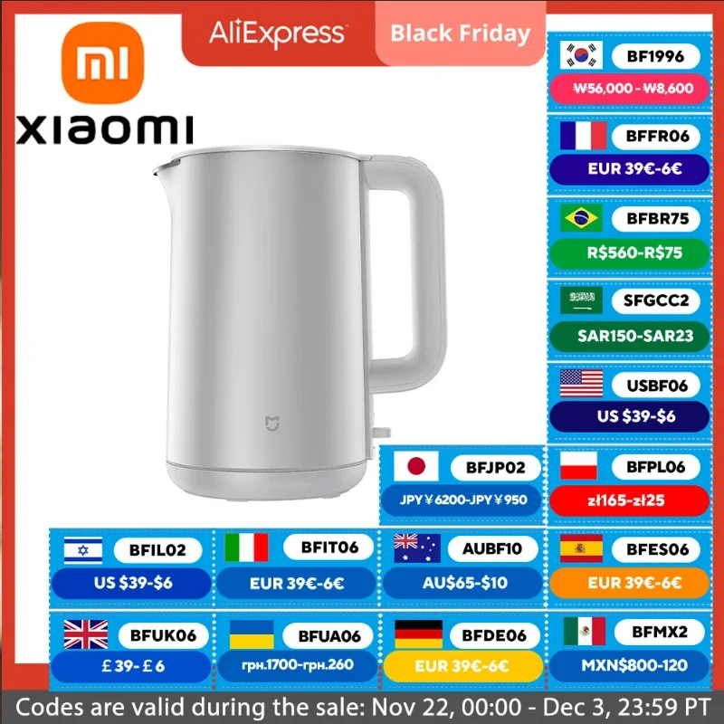 XIAOMI MIJIA Electric Kettle S1,1.7L high capacity,1800W High Power,Electric Kettle 220V,4-Level Safety Protection,Easy Cleaning