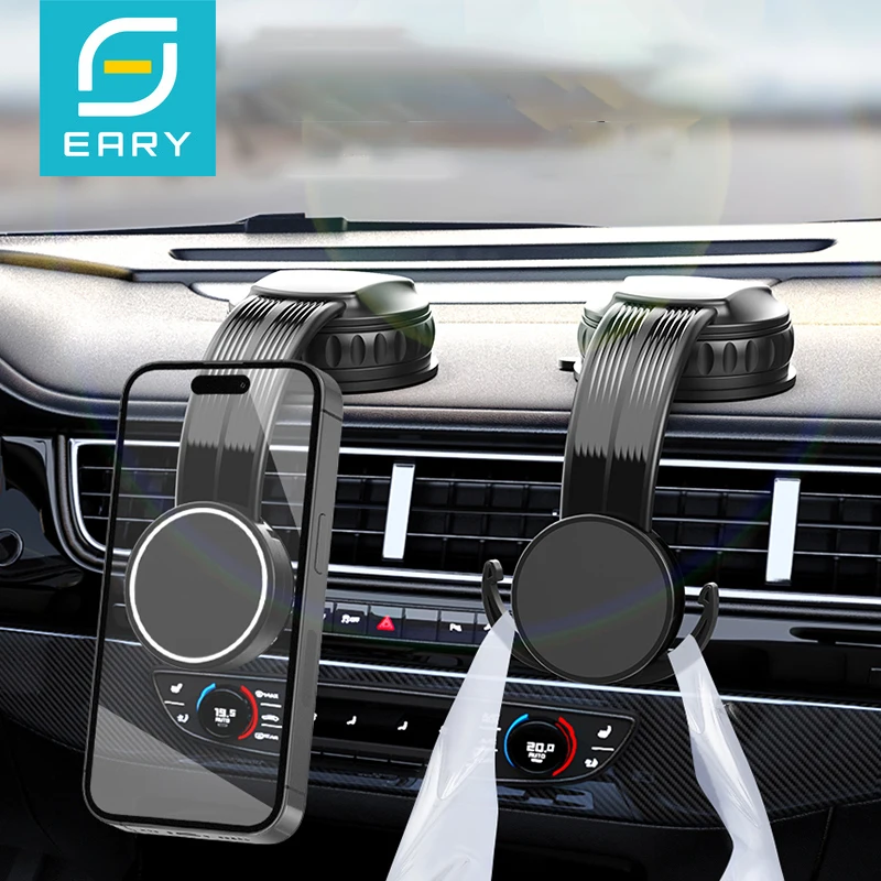 

Автомобильное крепление для телефона Eary для приборной панели, самый сильный зажим на присоске/магнитный держатель для телефона, подставка со скрытым крючком, автомобильное хранилище для сумки-кошелька