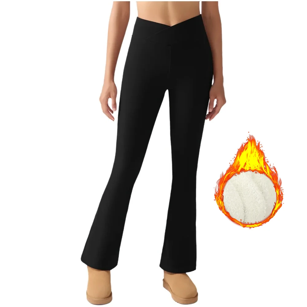 

Зимние расклешенные бархатные леггинсы для женщин с высокой талией и V-образным вырезом, брюки-клеш с контролем живота, теплые штаны для йоги