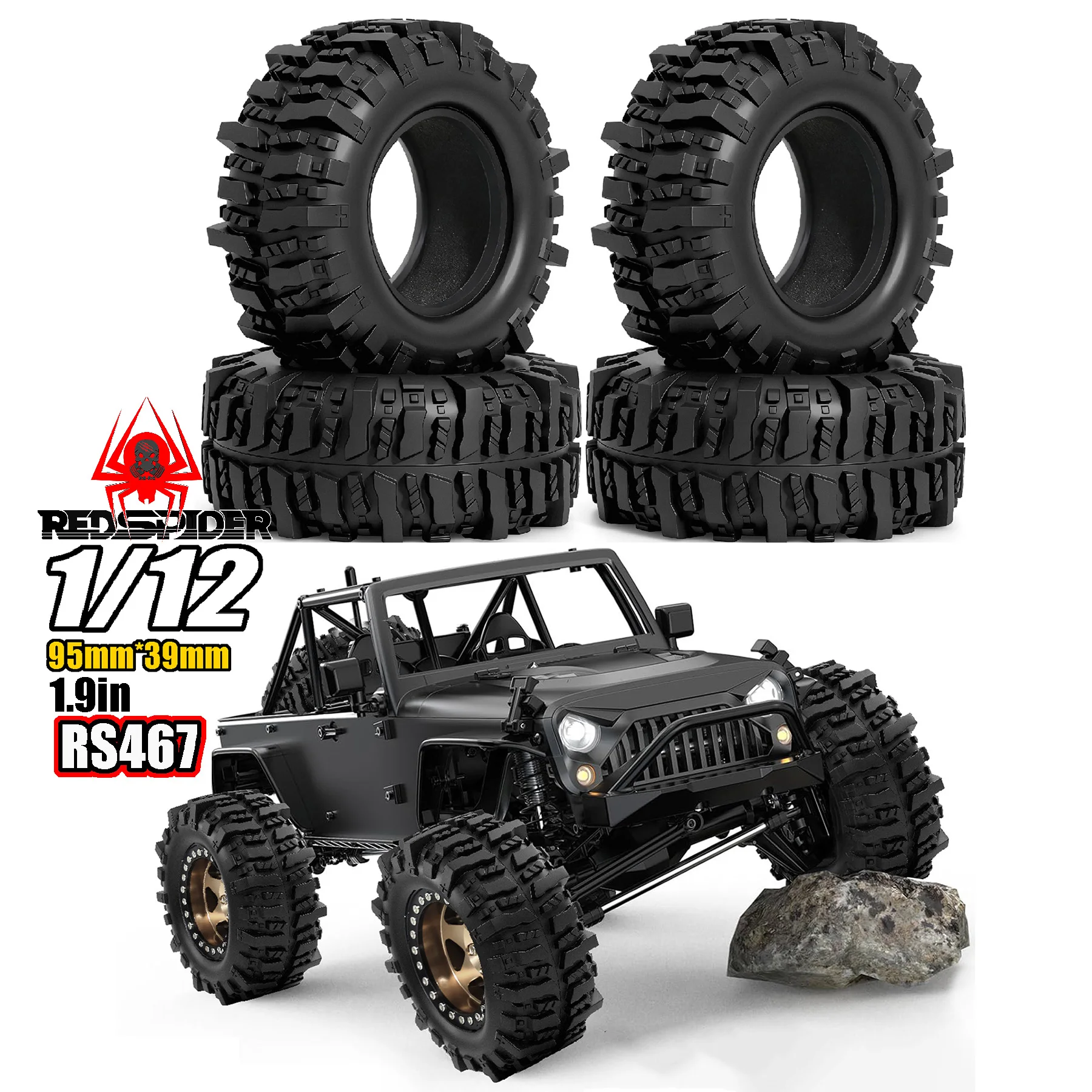 RED SPIDER 4Pcs 1.9-inch Rubber Tires 95mm for 1/10 RC Crawler Car TRX4 Defender Bronco AXIAL SCX10 RC4WD D90 D110
