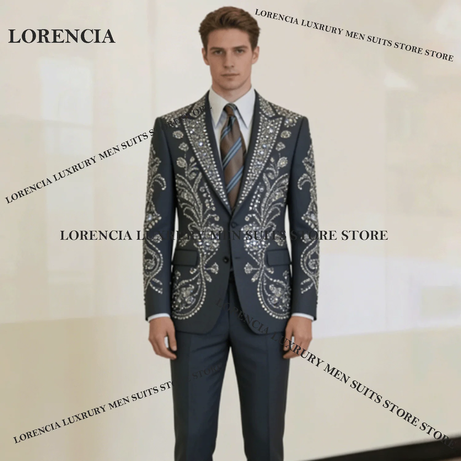 

Customized Applique Sequins Men Suits Sparkly Diamond Wedding Ropa Blazer 2 Pieces Set Male Prom Blazer Luxury Groom Tuxedos